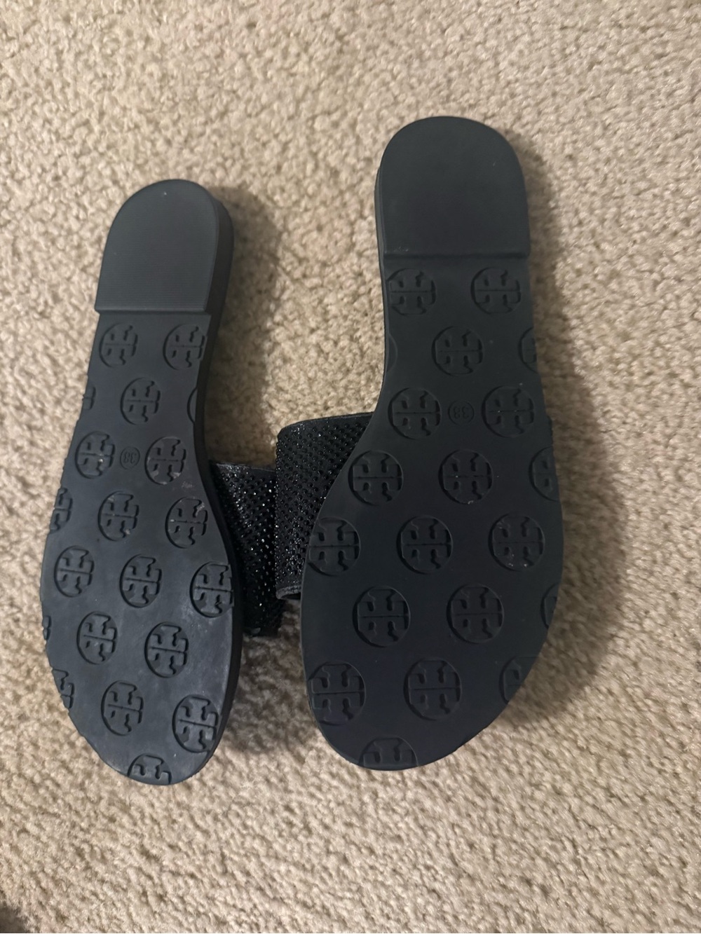 Tory Burch Black Slide Sandals with Gold Logo Accent - Picture 3 of 3